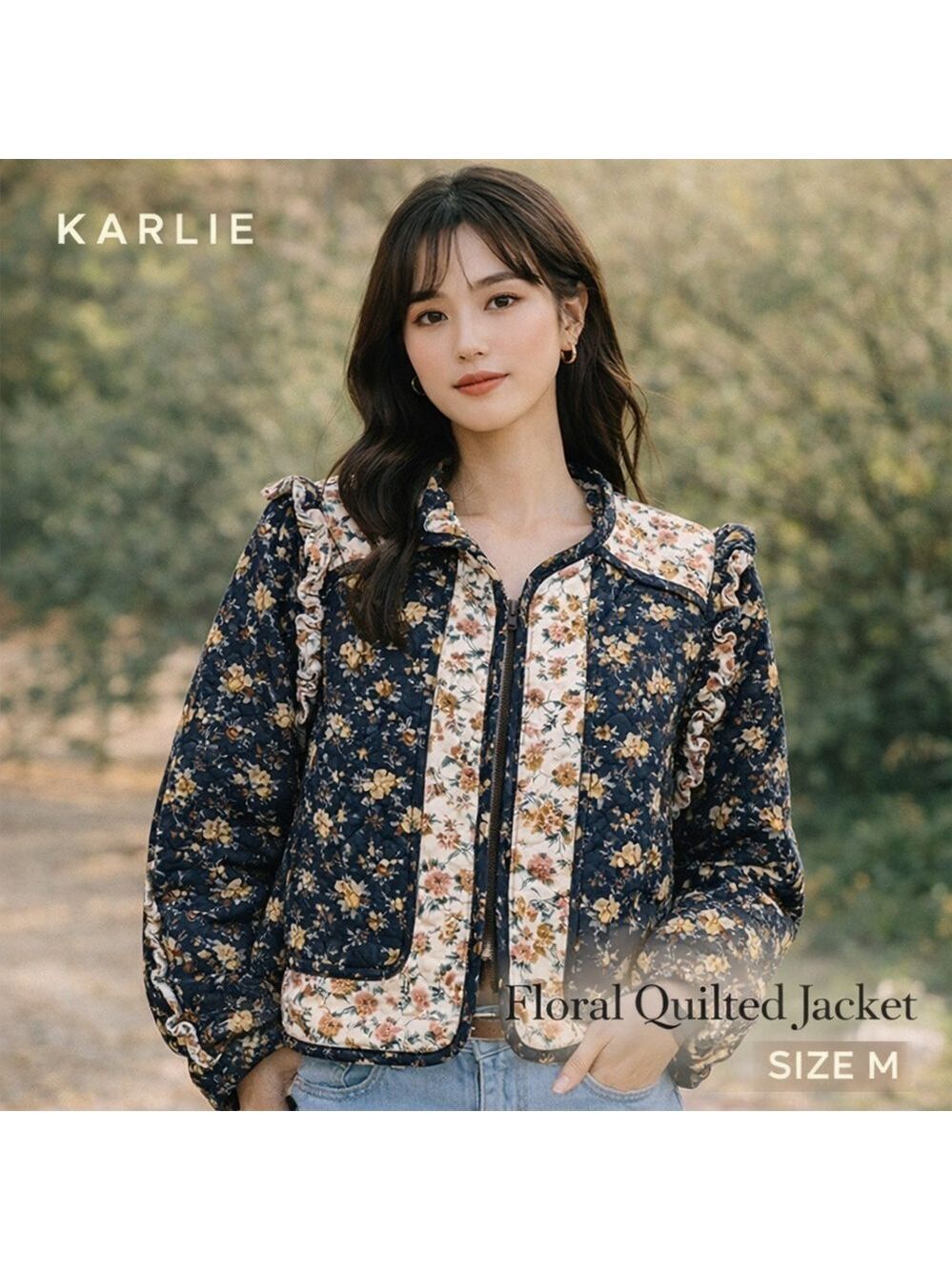 Karlie Quilted Jacket Corduroy Floral Boho Cottagecore Jacket Size M - Picture 1 of 10